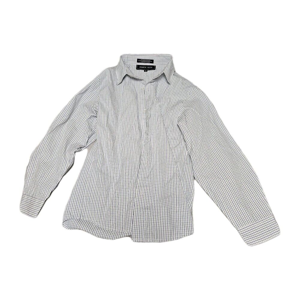 Boys dress shirt Size 10 Andrew Fezza White With Blue Green Gray Pinstripes